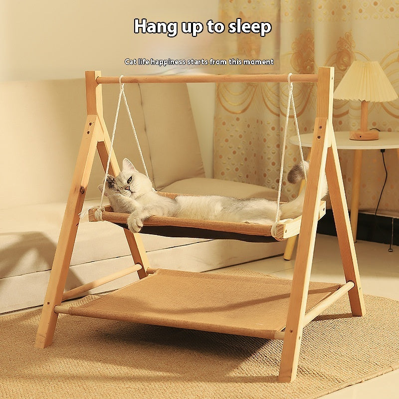 Pet Cat Hammock Double-layer Four Seasons Universal Wooden Cat Nest