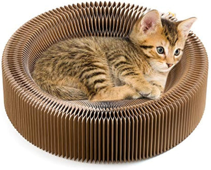 Collapsible Cat Scratcher Lounge Bed Cardboard Cat Bed, Corrugated Pet Scratcher Pad Round Cat Scratching Bed Nest For Indoor Big Large Kitty Kitten Cats