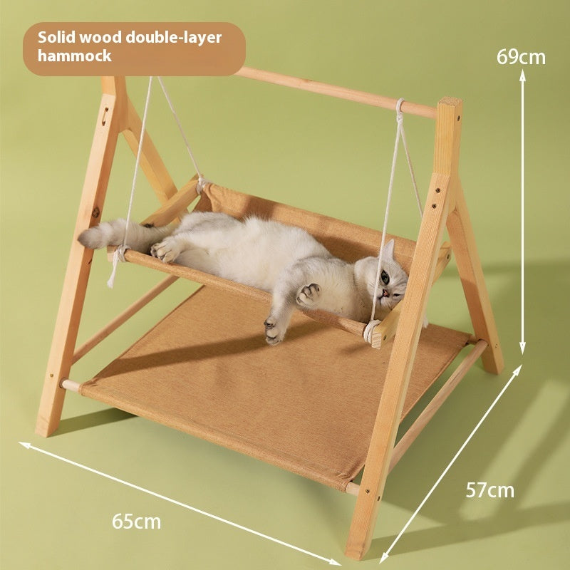 Pet Cat Hammock Double-layer Four Seasons Universal Wooden Cat Nest