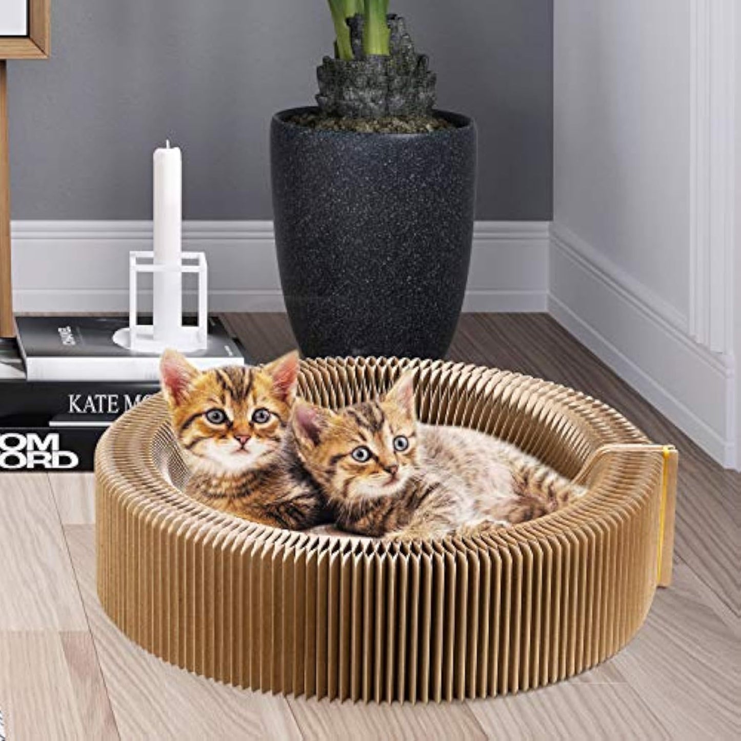 Collapsible Cat Scratcher Lounge Bed Cardboard Cat Bed, Corrugated Pet Scratcher Pad Round Cat Scratching Bed Nest For Indoor Big Large Kitty Kitten Cats