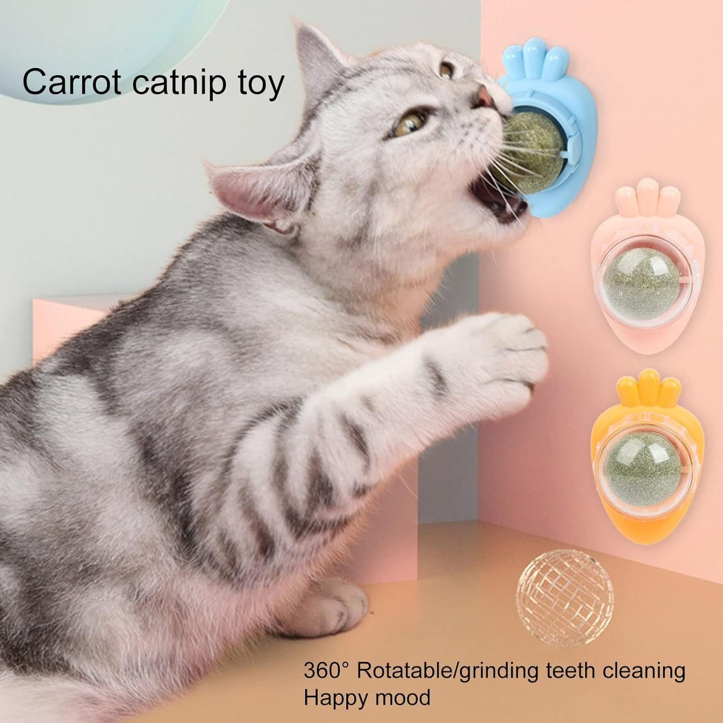 Catnip Toys Self Adhesive Carrot Shape Cat Catnip Balls Toy For Indoor Cat Cat Wall-mounted Mint Balls For Cat Teeth Cleaning Blue